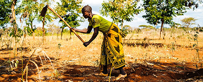 Denne kvinde har lært at bruge bæredygtige landbrugsmetoder efter at have deltaget i en workshop i hendes landsby. Foto fra Tearfund.com