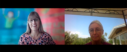 Between-konsulent Dorthe Schmidt (tv) faciliterede webinaret med underviser og forfatter Birgitte Kjær (th), som kan ses på YouTube. LMBU-webinar 22. august 2022: At møde store børn i deres bekymringer